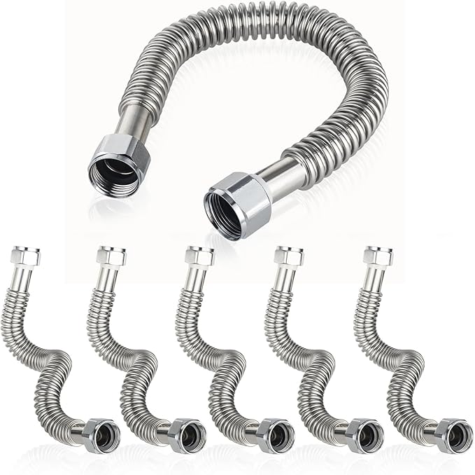6-Pack GUOFIS Corrugated Flexible Stainless Steel Water Heater Connector,3/4" FIP x 3/4" FIP Hose for Water Heater/Water Softener(24-Inch)(HOSE040-6Pack)