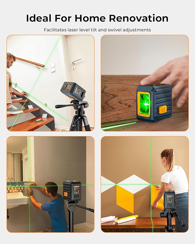 Laser Level, CIGMAN CM-G01 Self-Leveling Green Cross Line Laser, 100ft Range, 4 Brightness Levels Up to 28H Runtime, Compact 6.4oz, IP54, Magnetic Bracket, for Picture Hanging, Tile, DIY & Renovation