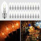 25 Pack C7 Christmas Light Bulbs Nightlight Bulb Vintage Clear Replacement Bulbs for Christmas Village Houses, Xmas Tree, Night Lights, Window Candle & String Light Bulbs Replacement, E12 Base, 5W