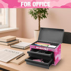 WORKPRO Metal Mini Tool Box, Top Tool Chest containing Two Drawers with Ball Bearing Slides, PVC Drawer Liners and PP Feet Pads, Cold Rolled Steel Small Toolbox for Multi-Purpose Storage - Pink Ribbon