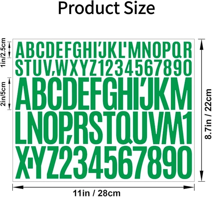 10 Sheets 780 Pcs Vinyl Letter & Number Stickers - Waterproof, Self-Adhesive for Mailbox, Door, Windows, Cars, Boats, Addressr (Green, 1in&2in)