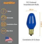 Sunlite 01255 7C7 Incandescent Bulb, 7 Watt, Candelabra E12 Base, C7 Small Night Light, Colored Bulb, Blue, 25 Count