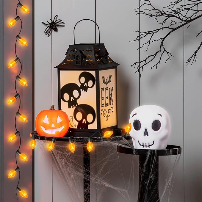 25 Pack Orange Replacement Bulbs C7 Halloween Glass Replacement Bulbs for Outdoor String Light, Patio Lights, C7/E12 Candelabra Base 5 Watt Great for Night Lights and Halloween Bulbs