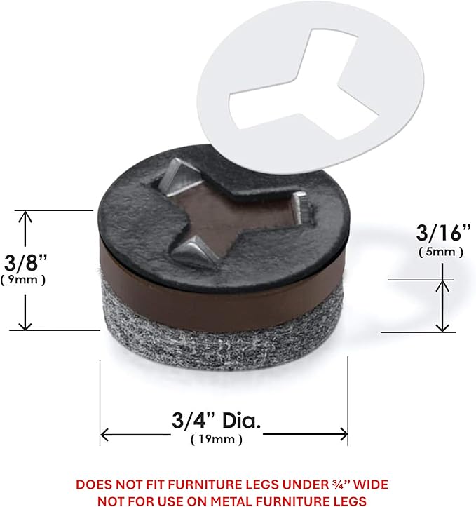 GorillaFelt CB240 Chair Leg Floor Protectors/Felt Glides (Set of 8) Tap On Felt Furniture Pads Guaranteed to Stay On, 3/4 Inch Round Sliders