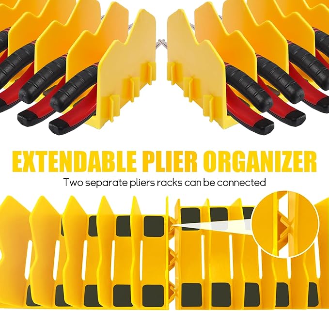 Plier Organizer, 2 Pack Pliers Rack for Toolbox Pliers Wrench Screwdriver, 20 Slots Tool Boxes Drawer Storage for Cutters Tools with Non-Slip Rubber Base,Yellow