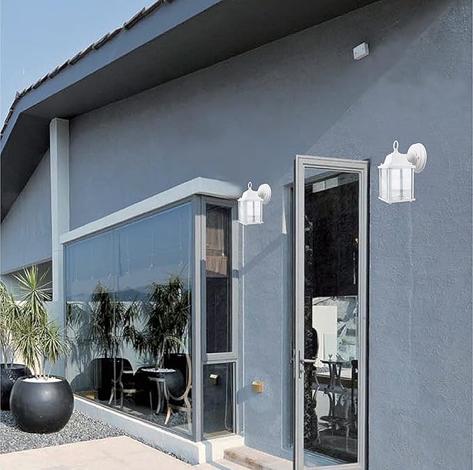 LIT-PaTH Outdoor LED Wall Lantern, Wall Sconce as Porch Light, 9.5W 800 Lumen, Aluminum Housing Plus Glass, 5000k-Matte White Finish, 1-Pack