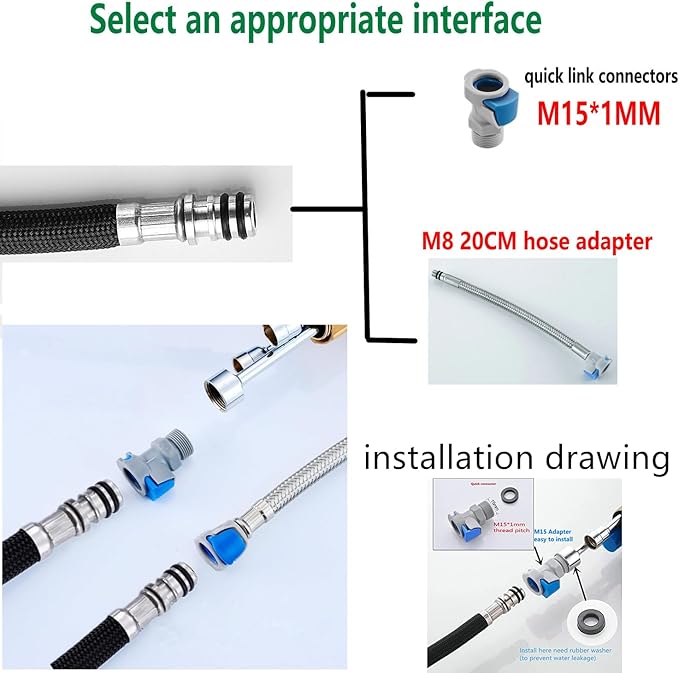 Pull Down Kitchen Faucet Hose Replacement M15*1MM (Upgrade G1/2, 360 Rotatable) With Quick Connect, 59-Inch for Pluggable Nylon Hose,Compatiblity for WOWOW,OWOFAN,FORIOUS,APPASO,WEWE facuet parts