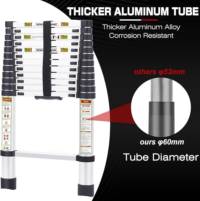 RIKADE Telescoping Ladder 16.5FT & Attic Ladder, Heavy Duty Aluminum with Non-Slip Feet, 330lb Capacity for RV, Attic, Loft & Multi-Surface Use