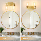 EMONG Gold Bathroom Light Fixtures, 2-Lights Brushed Brass Vanity Light with Clear Glass Shade, Modern Wall Sconces for Hallway, Farmhouse, Living Room
