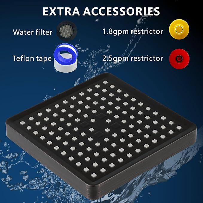 Voolan High Pressure Rain Shower Head - Luxury Modern Look - The Adjustable Replacement For Your Bathroom Showerhead - 6" Square High Flow Pressure Boosting Showers (Oil Rubbed Bronze)