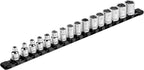 ARES 70084-1/4-Inch Drive Black Aluminum Socket Organizer - Store up to 16 Sockets and Keep Your Tool Box Organized - Sockets Will Not Fall Off this Rail