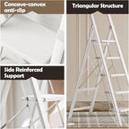 Taranta 5 Step Ladder, Portable Folding Ladder with Wide Pedal, Lightweight Aluminum Step Stool with Convenient Handgrip, 330 lbs Capacity Stepladder for Home, Office - White