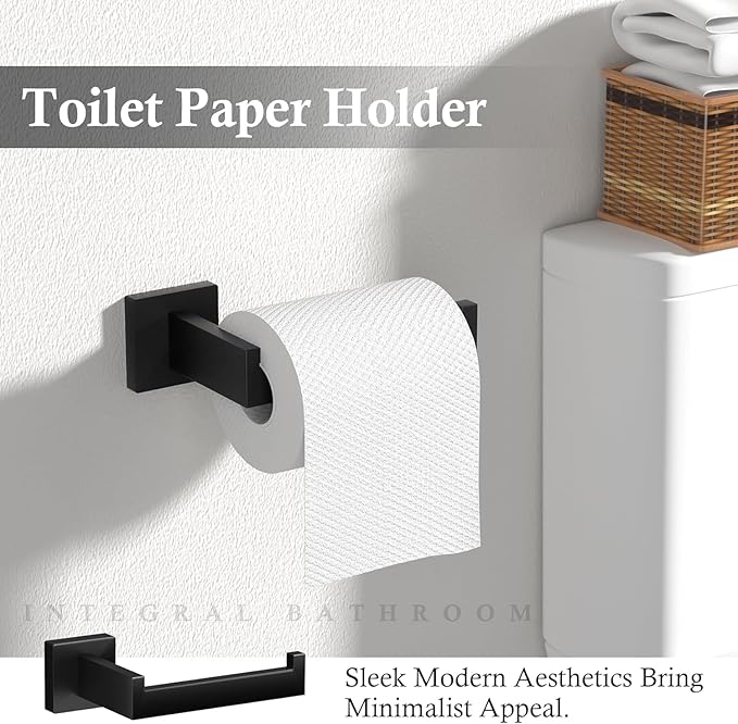 15-Piece Matte Black Bathroom Accessories Set – 23.6" Towel Bar, Towel Ring, Toilet Paper Holder & Hooks, Wall Mounted Bathroom Hardware, Rust & Corrosion-Resistant, Ideal for Modern Bathrooms