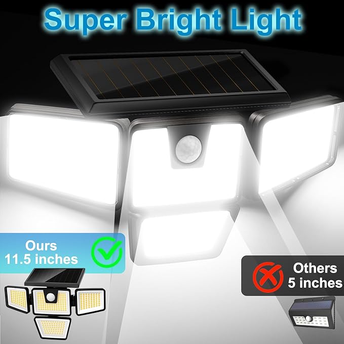 AmeriTop Solar Lights Outdoor, 2 Pack LED High Brightness Cordless Solar Motion Sensor Lights; 4 Adjustable Heads, 320° Wide Angle Illumination, IP65 Waterproof, Security LED Wall Light(Daylight)