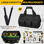 Tool Bag, Portable Tool Box Organizer Adjustable Shoulder Strap, Carry Tool Tote Heavy Duty Tool Storage Bag With Wide Mouth,Tool Bags for Men Mechanic EngineerGift - M, Black