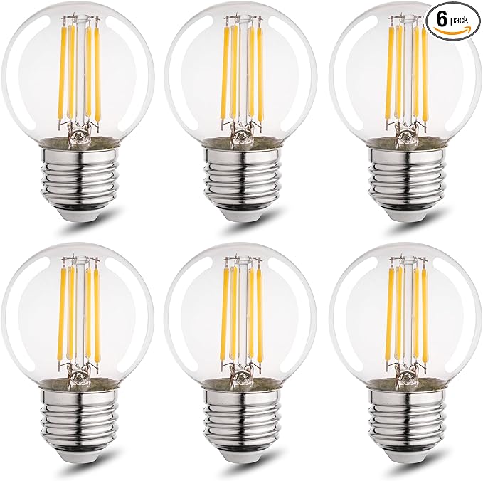 G16.5 Led Bulb, Small Round Edison Light Bulbs, E26 Dimmable Globe Clear Vanity Light Bulbs, 6w 4000k Vintage LED Filament Edison Bulb