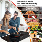 ThermoMate 36 Inch Electric Cooktop 5 Burners, 36" Built in Radiant Electric Stove Top, 8500W Ceramic Cooktop with Touch Control, 9 Heating Level, Chlid Lock & Timer, 220-240V Hard Wire ETL Listed