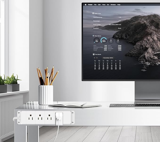 45W USB-C Fast Charging Under Desk Power Strip,12 Outlet Mountable Power Strip with 4 USB,1200J Surge Protection,6FT Flat Extension Cord