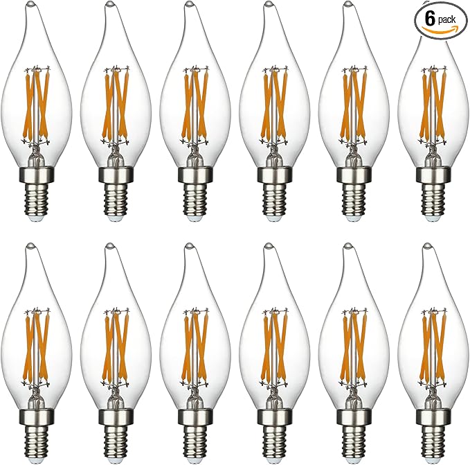 12 Pack E12 Led Light Bulbs 40 Watt Equivalent 4W, CA10 2700K Warm White 400LM Dimmable Chandelier Bulbs, High Brightness Candelabra Bulbs, CA11 Clear Flame Tip Light Bulbs for Chandelier