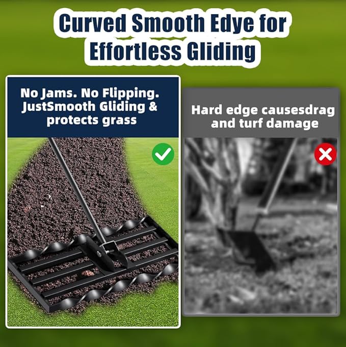 Three Oranges Lawn Leveling Rakes (30x10 inch), ,Spiral Patented Design, with a 72" Handle Rake, Suitable for Backyards, Gardens, Golf Courses, Farms, Pastures