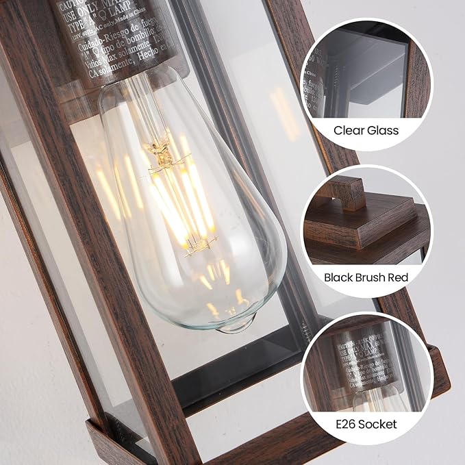 Outdoor Wall Sconce, Outside Porch Light Fixtures, Anti-Rust Exterior Wall Lights in Brown Finish with Clear Glass for Garage Doorway Entryway, 2 Pack