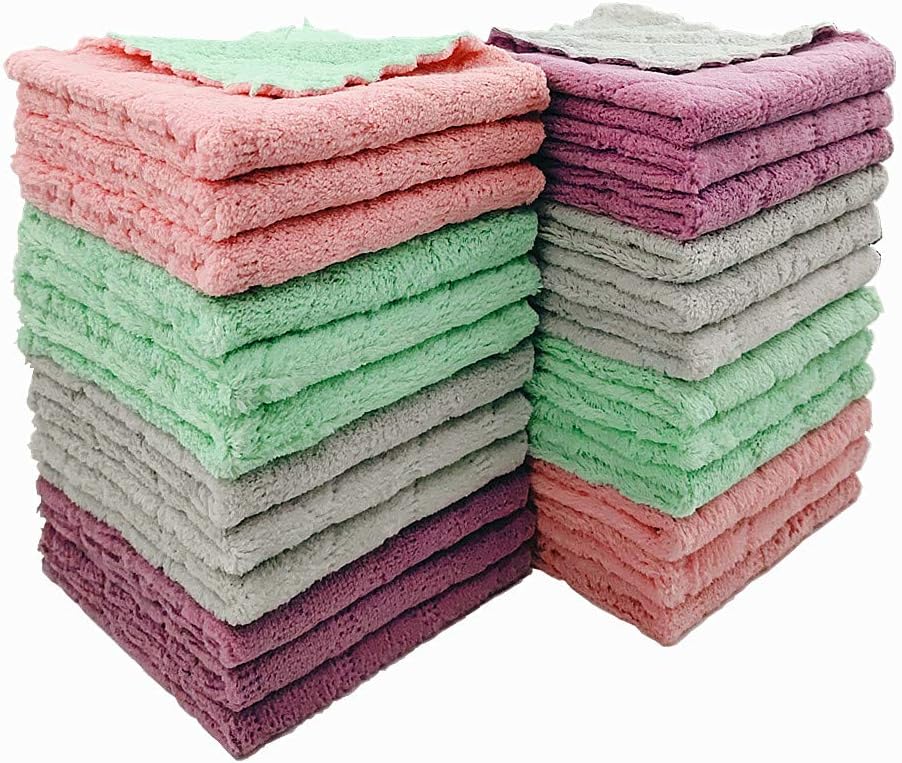 24-Pack Microfiber Cleaning Cloth, Kitchen Cloth Dish Towels, Double-Sided Premium Dishcloths, Reusable Household Cleaning Cloths for House Furniture Table Kitchen Glass Cleaning