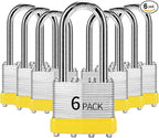 Padlocks Keyed Alike, Pack of 6, Laminated Steel Keyed Lock (1-9/16", 40mm), Padlocks with Same Key, Long Shackle, for Toolbox, Locker & StorageUnit or More