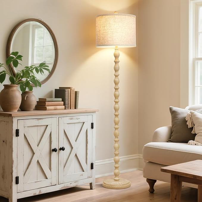 Luvkczc 62" Floor Lamps for Living Room,3 Color Temperature Standing Lamp, Vintage Farmhouse Floor Lamp with Rotary Switch, Rustic Resin Tall Lamps for Living Room, Bedroom, Office, Corner (Cream)