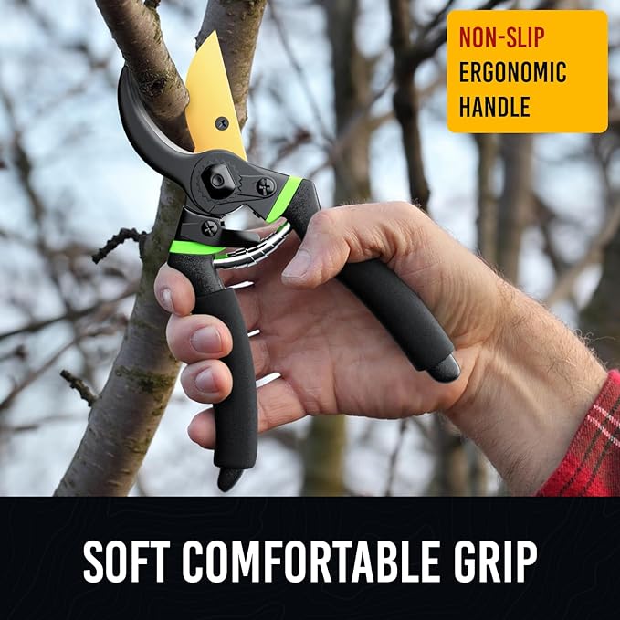 Ultra Sharp Japanese Steel Pruning Shears - Cuts 3X Easier, Weak Hand Arthritis Clippers, Rust-Resistant Titanium Coated Pruner, Effortlessly Cuts 3/4 Inch