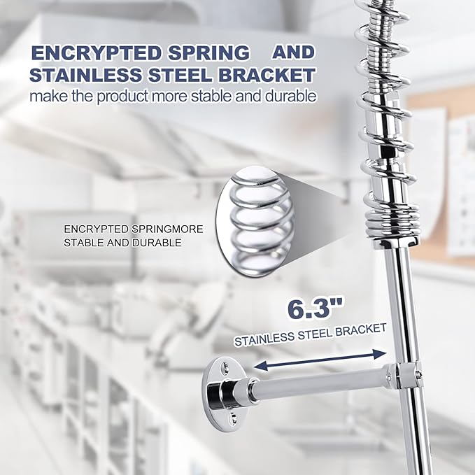 Commercial Kitchen Faucet Wall Mount with Pre-Rinse Sprayer 36" Height Wall Mount Kitchen Sink Faucet 8 Inch Center with 10" Add-on Swing Spout Faucet & Coiled Spring Pull Down Spray