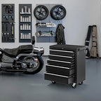 5 Drawers Metal Rolling Tool Chest on Wheels, Lock Tool Box Tool Organizer Cart, Multifunctional Drawers Rolling Tool Trolley Storage Cabinet for Garage,Warehouse,Workshop,Repair Shop(BLACK)