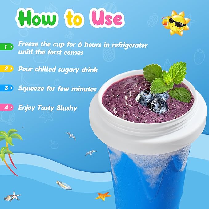 Tgosomt 2Pack Slushie Maker Cup, Quick Magic Squeeze Slushy Cup, DIY Frozen Smoothies Cups, Juice Milk shake Yogurt Ice Cream Maker, Double Layers Cooling Cups, Cool Fun Gifts (Blue&Green)
