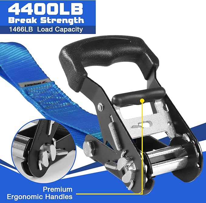 Ratchat Straps Heavy Duty with S Hooks Safety Latches 4 Pack 4400lb1.5 by 15' Tie Down Cargo Straps Ratcheting for Motorcycles,ATVs,Jet Skis,Golf Carts,Lumber,Sport Equipment,Boat,UTV,Roof Rack Blue