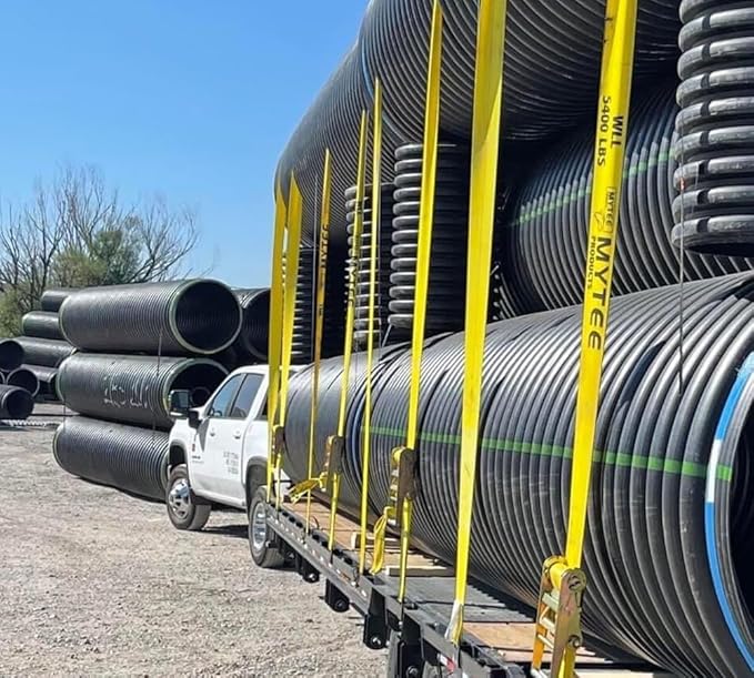 Mytee Products Ratchet Tie-Down Straps with Flat Hooks, 4" x 30' Ratchet Straps Yellow | 16,200 Lbs Breaking Strength | TieDown Ratchet Straps for Flatbed, Truck, Trailers Pickup