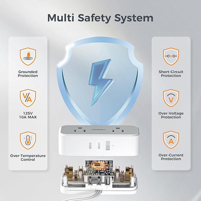 Short Extension Cord 6 inch, TESSAN Flat Plug Power Strip with 4 AC Outlets 3 USB (2 USB C) Ports, Small Charging Station for Cruise Ship Travel, Desk Organizers for Home Office Dorm Room Essentials