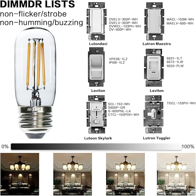 6 pcs T32 T12 Dimmable LED Appliance Light Bulb Range Hood Light Bulb,4W Equivalent to 40W, Clear Glass Warm White, E26 Bulb, Refrigerator Bulb and Indoor Lighting.
