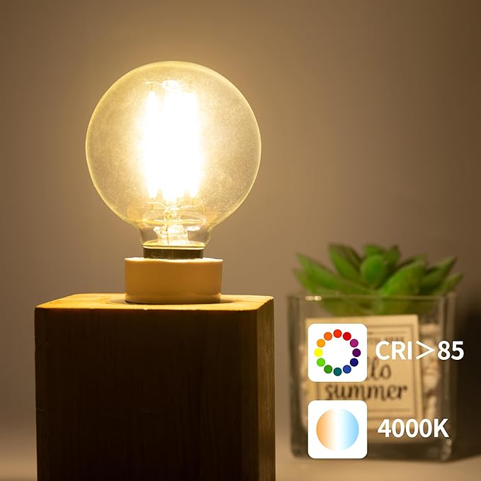 G16.5 Led Bulb, Small Round Edison Light Bulbs, Dimmable E12 Globe Clear Vanity Light Bulbs, 5w 4000k Vintage LED Filament Edison Bulb