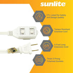 Sunlite 6-Foot Household Extension Cord, Three 2-Prong Polarized Sockets, Tamper Guards, Indoor Use, for Small Appliances, Electronics, Lamps, Fans, ETL Listed, SPT-2, 1625 Watts 13 Amps, 125V, White