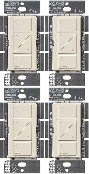 Lutron Caseta Original Smart Dimmer Switch (Lutron Smart Hub Required), for LED Lights, 150 Watt, Single-Pole/3-Way, No Neutral Required, PD-6WCL-LA, Light Almond, 4 Pack