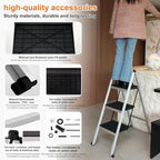 3 Step Ladder,Aluminum Ultra Thin Folding Step Stool,400 Lbs Capacity with Anti-Slip Sturdy and Wide Pedal,Closet Step Ladder for Home,Kitchen and Office,Space Saving (Silvery White, 3-Step)