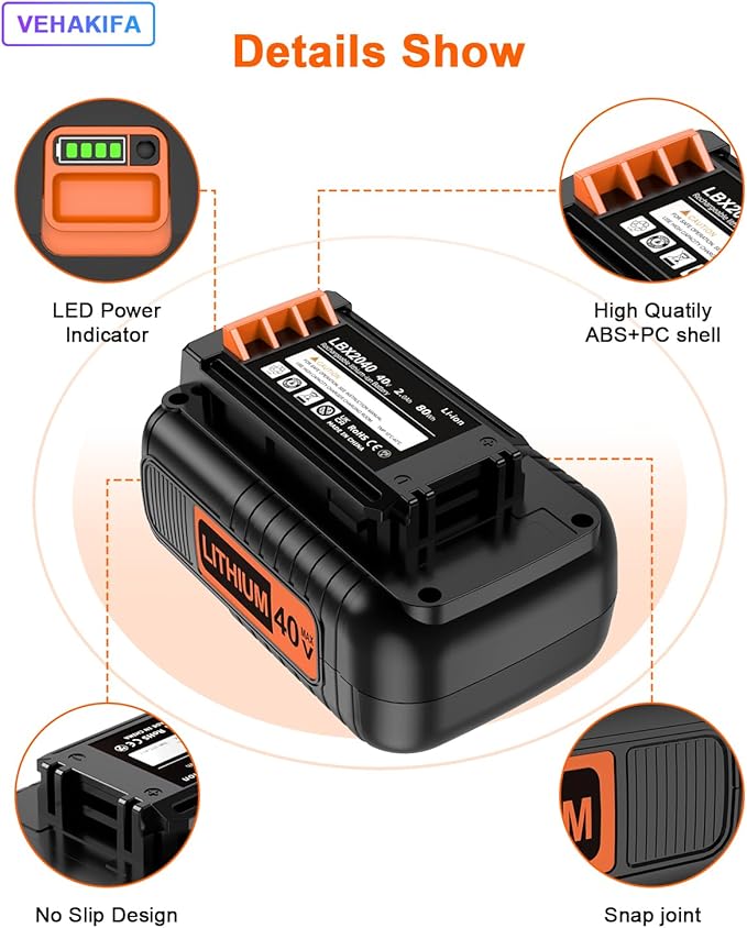 40V 2000mAH Lithiun Compatiable with Black and Decker 40V Max Lithiun Battery LST136 LCS1240 LBX2040 LBXR36 LHT2436 LBXR2036 LBX1540 LBX36 LSWV36 LST540 LST136W