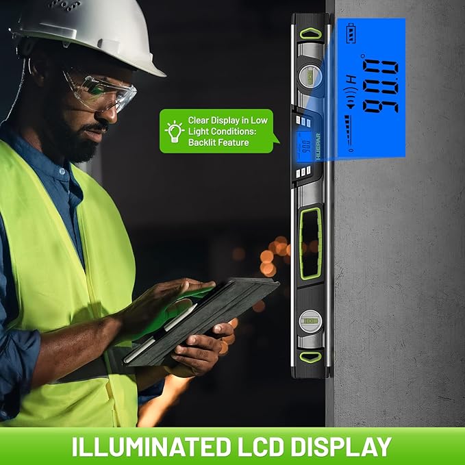 Huepar 48-Inch Digital Level, Professional Smart Precision Torpedo Level Tool, Bright LCD Display, Audible Alerts, Magnetic Bottom, IP54 Dust Water Resistant, with Carrying Case