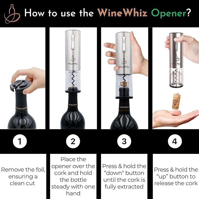Electric Wine Aerator & Opener Set with Accessories, Rechargeable Automatic Corkscrew, Aerator, Dispenser, Foil Cutter Tool, Stopper, Wine Lovers Gift for Housewarming, Birthday, Registry, Anniversary
