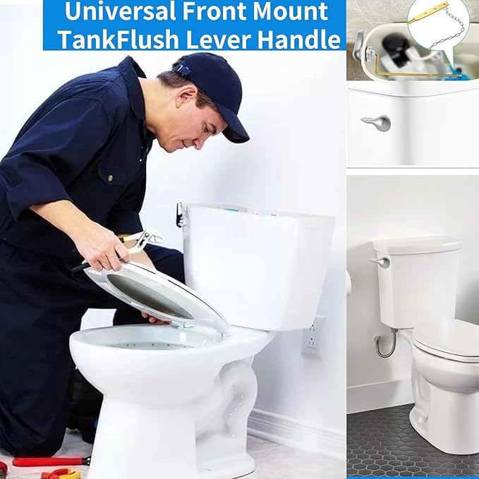 2PCS Toilet Handle Replacement Kit, Side Mount Universal Toilet Bowl Kit, Chrome Toilet Tank Trip Lever with Stainless Steel Rod & Flapper Chains for Most Toilets.
