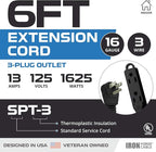Iron Forge Cable 6 ft Flat Plug Black Extension Cord with 3 Outlets - 16/3 SJTW 3 Prong Indoor Extension Cord with Multiple Outlets