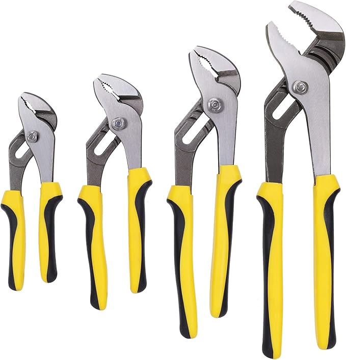 TOPLINE 4-piece Groove Joint Pliers Set with Bi-Material Handles, Tongue and Groove Pliers Set Included 12-in, 10-in, 8-in and 6-in, Perfect for Plumbing Repair and Basic Home Maintenance