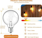 Meconard G40 Replacement Light Bulbs, E12 Candelabra Screw Base 5watt Dimmable Clear Glass Globe Incandescent Bulbs for Indoor Outdoor String Lights,Warm White,25Pack