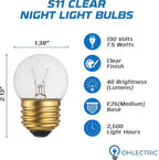 OHLECTRIC 10 Pack - S11 Clear Night Bulbs | Dimmable | 7.5W Incandescent Light Bulb with E26 Medium Base | 40 Lumens Brightness | 2700K Warm White Light for Home Illumination