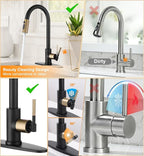 Black and Gold Kitchen Faucet- High Arc Single Handle Stainless Steel Sink Faucet with Pull Down Sprayer- 3 Spray Mode, 1.8 GPM High Flow fit for 1/3 Hole with 10" Deck Plate