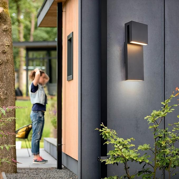 Modern LED Outdoor Wall Sconce 17W Integrated LED Outdoor Wall Mount,Anti Rust Textured Black Suit for Wet Locations and All Rooms,Easily Installed in Any Direction.Bulb Included.
